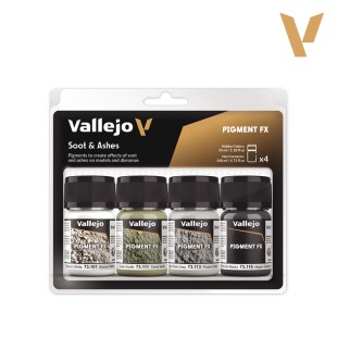 Пигменты Vallejo "Soot&Ashes" 73.193, 4 цвета для имитации сажи и пепла 
