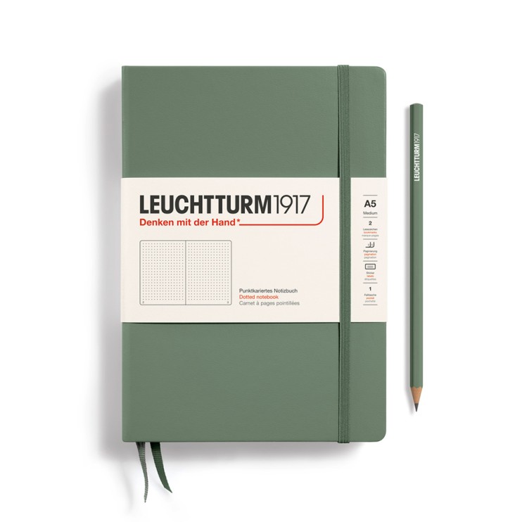 Блокнот в точку Leuchtturm1917 "Medium" A5, 125л, 80гр/м², твердая обложка,Оливковый, A5, 125л, 80гр (365489)