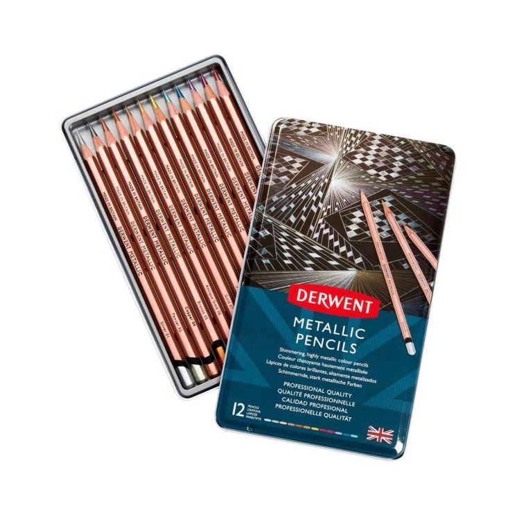 Набор цветных карандашей Derwent "Metallic" 12 штук в металлическом пенале (2305599)