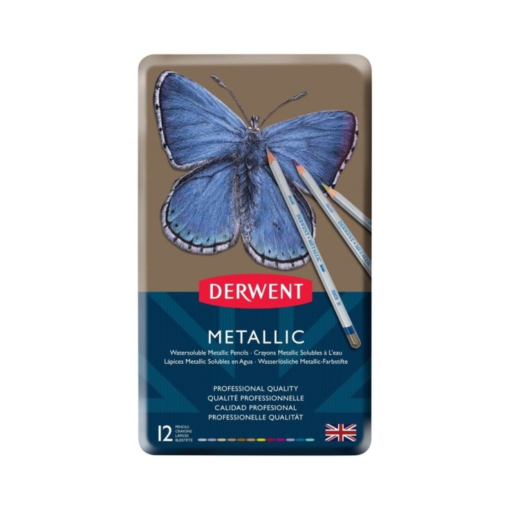 Набор цветных карандашей Derwent "Metallic" 12 штук в металлическом пенале (2305599)