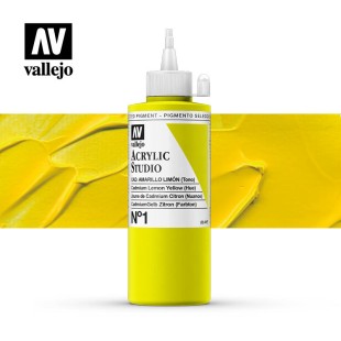 Акриловая краска Vallejo "Studio" #1 Cadmium Lemon Yellow (Кадмий лимонный), 200мл