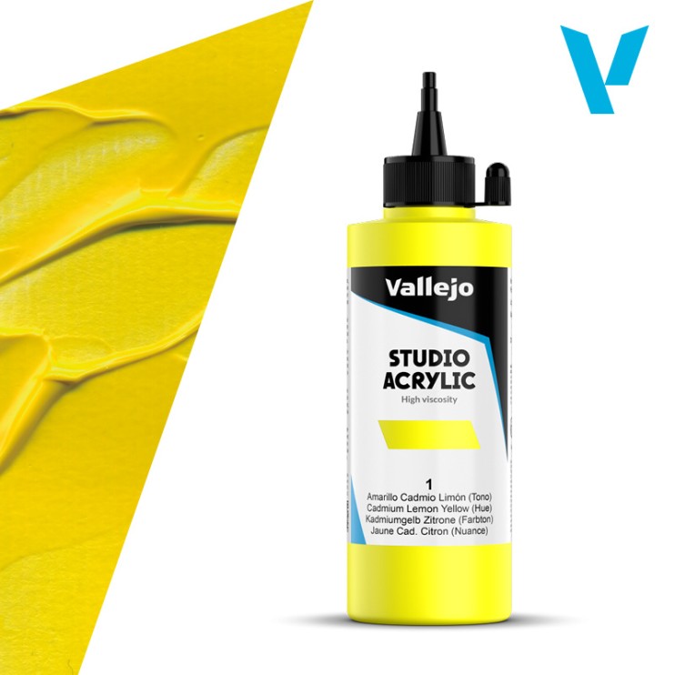 Акрил Vallejo "Studio" 1 Cadmium Lemon Yellow (Кадмий лимонный), 200мл