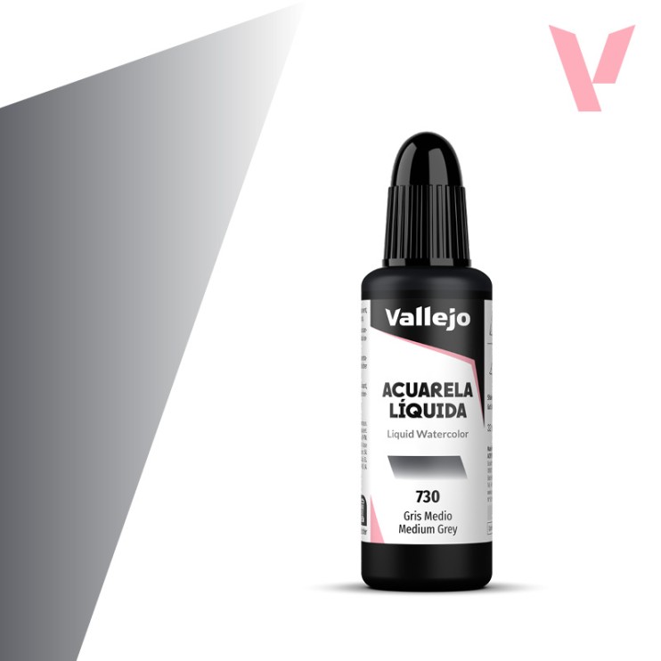 Жидкая акварель Vallejo "Acuarela Liquida" 730 Medium Grey, 32 мл