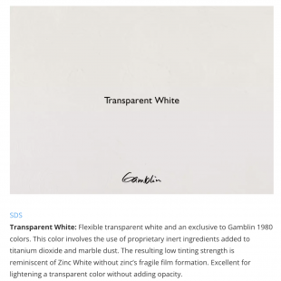 Масляная краска "Gamblin 1980" Transparent White (белила прозрачные), туба 37мл. 