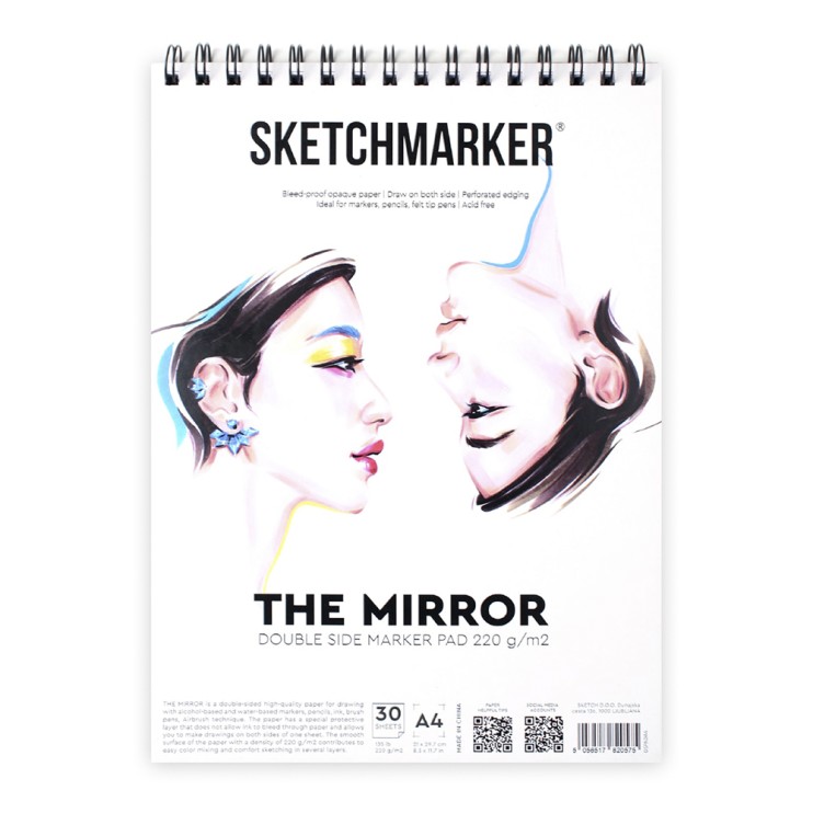 Скетчбук на спирали Sketchmarker "The Mirror" A4, 30л, 220гр/м², мягкая обложка, Белый
