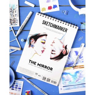 Скетчбук на спирали Sketchmarker "The Mirror" A4, 30л, 220гр/м², мягкая обложка, Белый