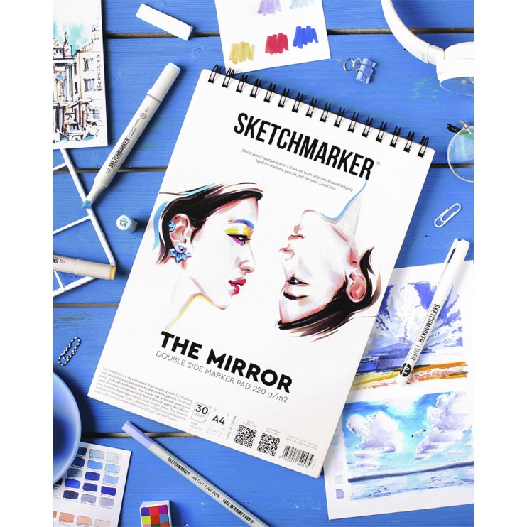 Скетчбук на спирали Sketchmarker "The Mirror" A4, 30л, 220гр/м², мягкая обложка, Белый