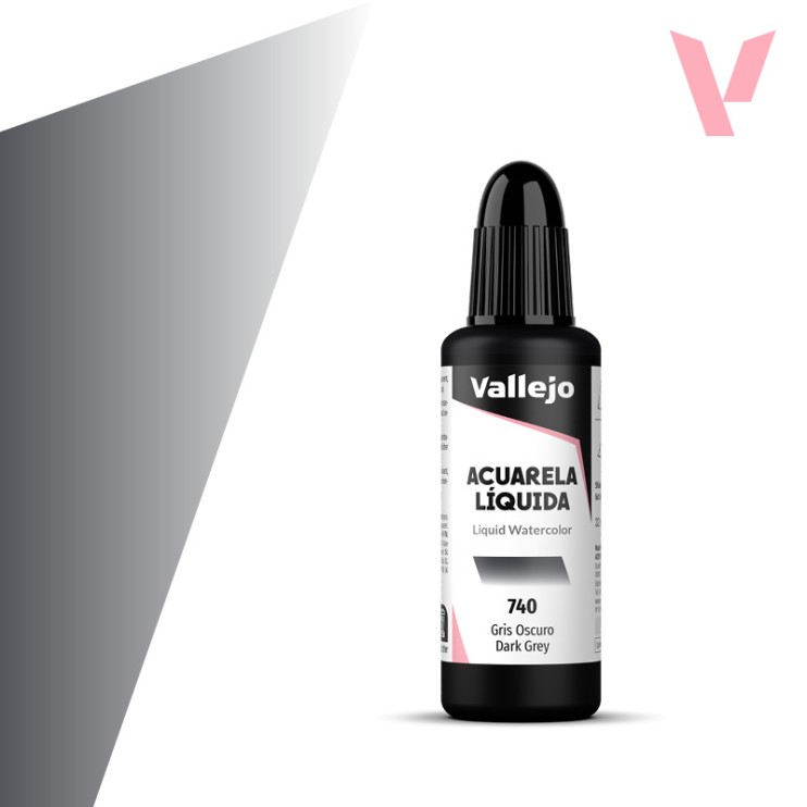 Жидкая акварель Vallejo "Acuarela Liquida" 740 Dark Grey, 32 мл