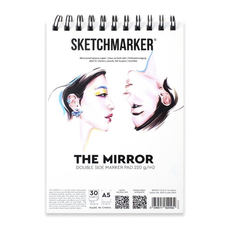 Скетчбук на спирали Sketchmarker "The Mirror" A5, 30л, 220гр/м², мягкая обложка, Белый