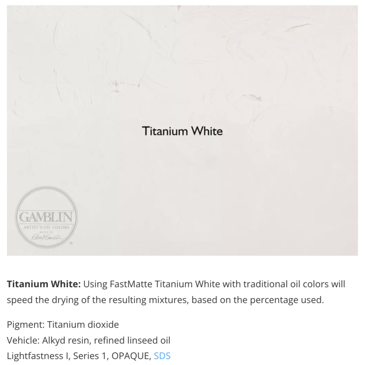 Алкидно-масляная краска Gamblin "FastMatte" Белила титановые, туба 37мл