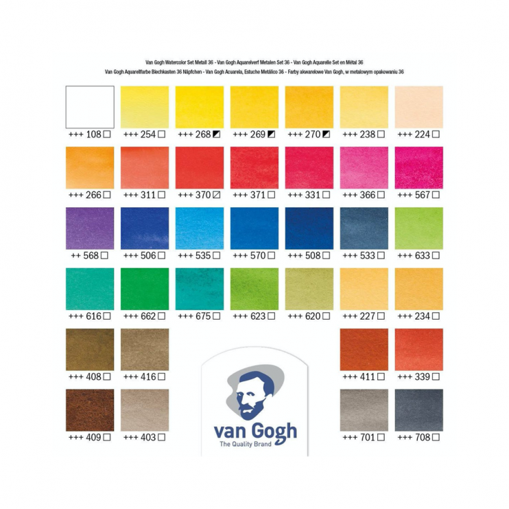 Набор акварельных красок "Van Gogh" 36 кювет в металлическом пенале