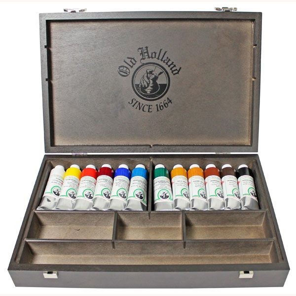 Набор масляных красок "Old Holland" 12 туб по 40 мл и аксессуары в деревянном ящике