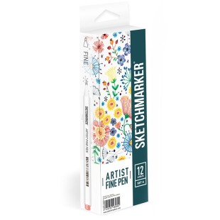 Набор капиллярных ручек Sketchmarker "Artist fine pen" 12 цветов, Basic 1