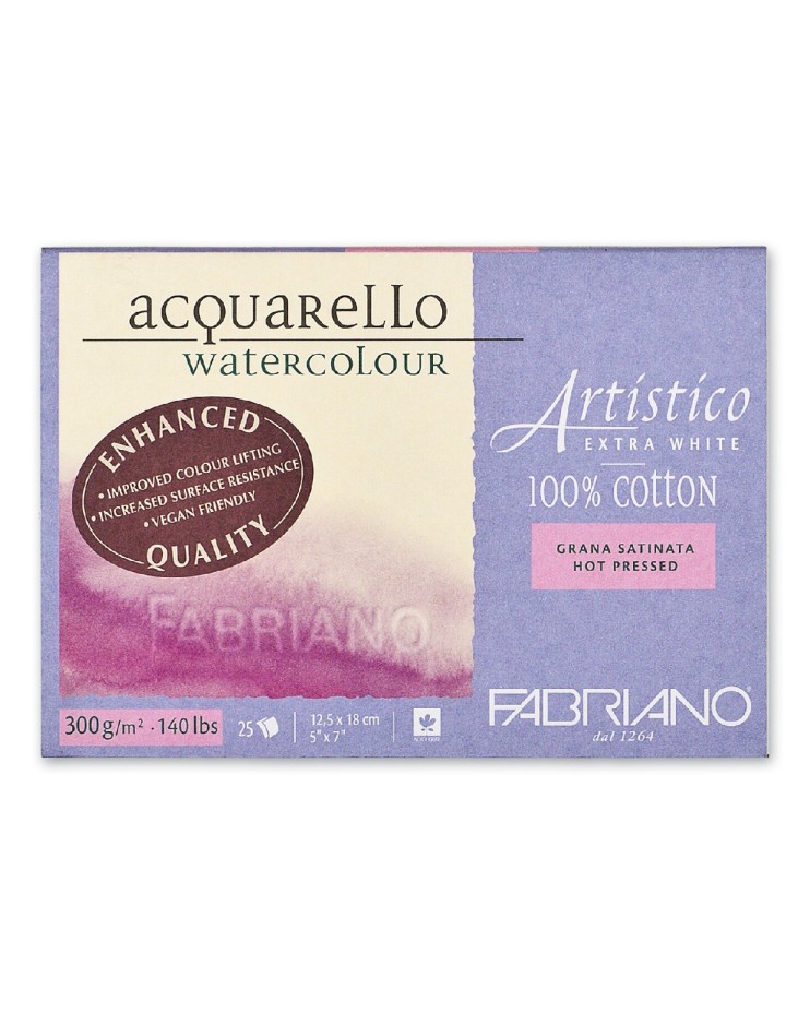 Склейка для акварели Fabriano "Artistico Extra White" 12,5x18см, 25л, 300гр/м² (Hot pressed) (19301218)
