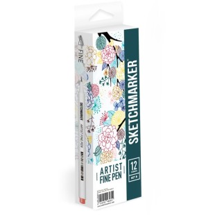 Набор капиллярных ручек Sketchmarker "Artist fine pen" 12 цветов, Basic 2