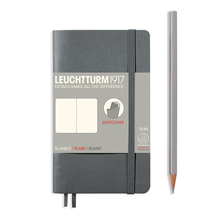 Блокнот без линовки Leuchtturm1917 "Pocket" A6, 61л, 80гр/м² ,мягкая обложка,Антрацит