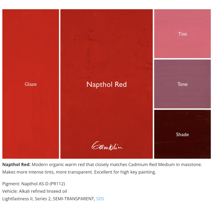 Масляная краска Gamblin "Artist" Naphthol Red (Нафтол красный), туба 37мл