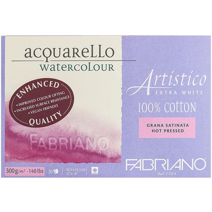 Склейка для акварели Fabriano "Artistico Extra White" 30,5x45,5см, 20л, 300гр/м² (hot pressed) (00303045)
