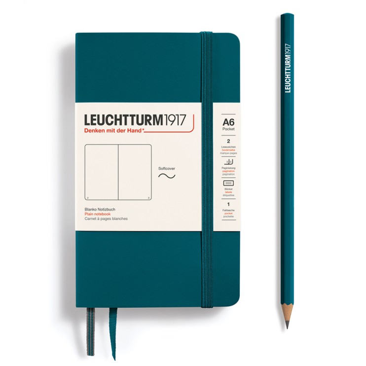 Блокнот без линовки Leuchtturm1917 "Pocket" A6, 61л, 80гр/м² ,мягкая обложка, Зеленый Океан
