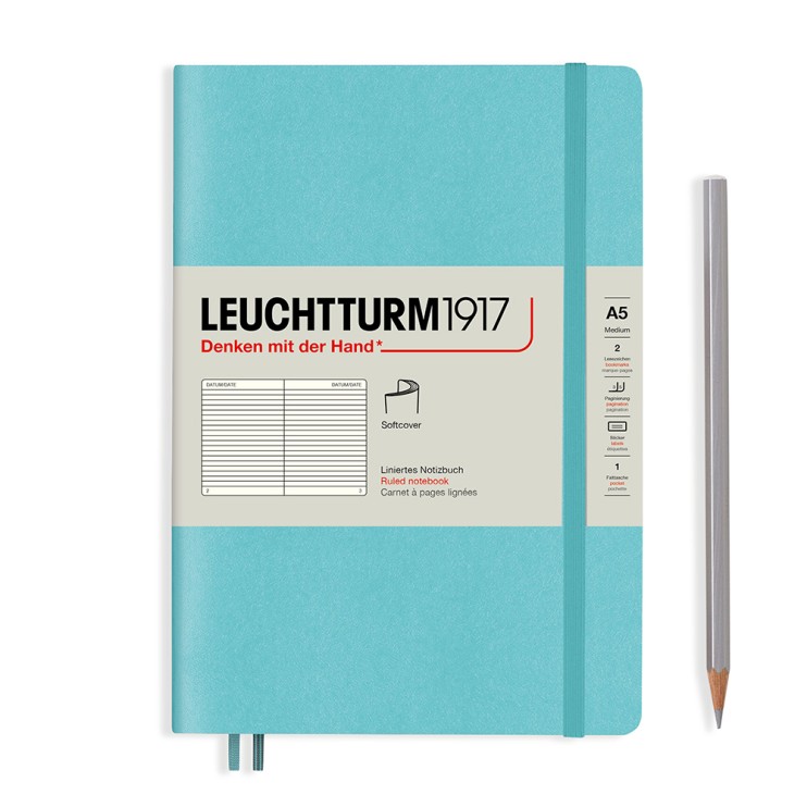 Блокнот в линейку Leuchtturm1917 "Medium" A5, 61л, 80гр/м², мягкая обложка,Аквамарин (363408)