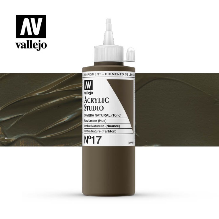 Акриловая краска Vallejo "Studio" #17 Raw Umber (Умбра натуральная), 200мл