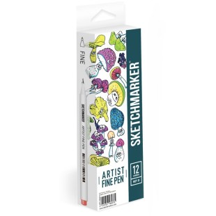 Набор капиллярных ручек Sketchmarker "Artist fine pen" 12 цветов, Basic 4