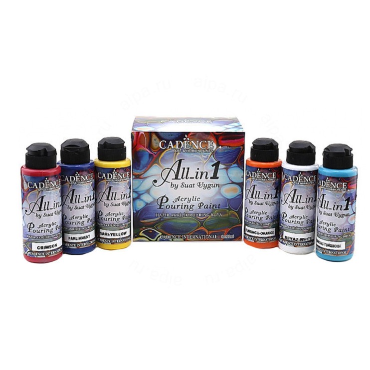 Набор красок для техники Fluid-art "All-in 1 Pouring Paint" 6 штук по 120мл