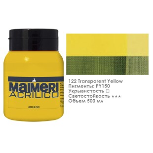 Акрил Maimeri "Acrilico" 500мл, №122 Transparent Yellow/ Желтый прочный (0934122)