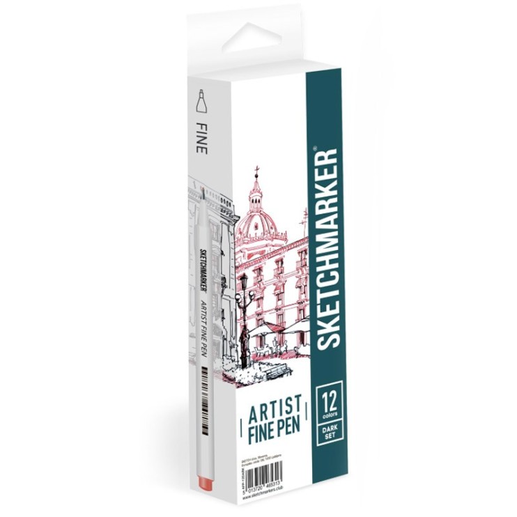 Набор капиллярных ручек Sketchmarker "Artist fine pen" 12 цветов, Dark colors