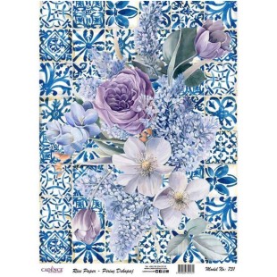Рисовая карта для декупажа Cadence "Rice paper" 30х42см, RDP731 фиолетовые цветы на плитке