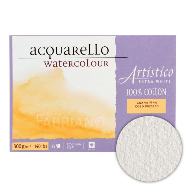 Склейка для акварели Fabriano "Artistico Extra White" 12,5x18см, 25л, 300гр/м² (сold pressed) (19311218)