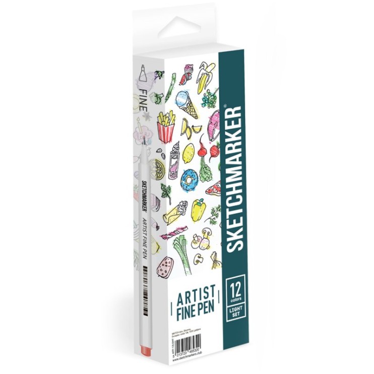 Набор капиллярных ручек Sketchmarker "Artist fine pen" 12 цветов, Light Colors