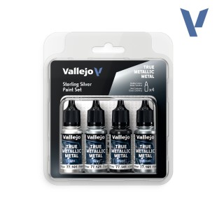 Набор из 4 красок Vallejo "True Metallic Metal" оттенки: Sterling Silver