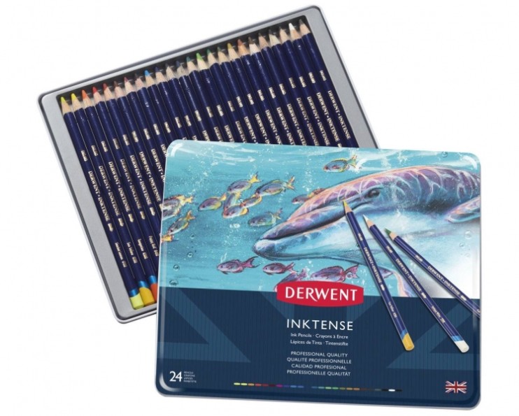 Набор акварельных карандашей Derwent "Inktense" 24 цветов в металлической упаковке (700929)