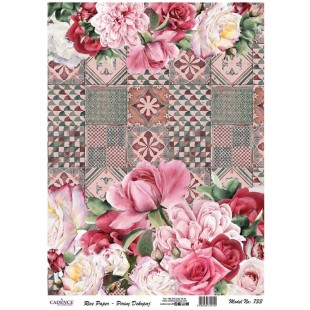 Рисовая карта для декупажа Cadence "Rice paper" 30х42см, RDP733 розовые цветы на плитке