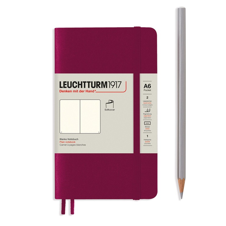 Блокнот без линовки Leuchtturm1917 "Pocket" A6, 61л, 80гр/м² ,мягкая обложка, Красный Портвейн