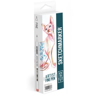 Набор капиллярных ручек Sketchmarker "Artist fine pen" 12 цветов, Starter