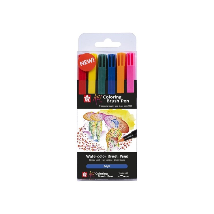 Набор акварельных маркеров Sakura "Koi Bright" 6 ярких цветов