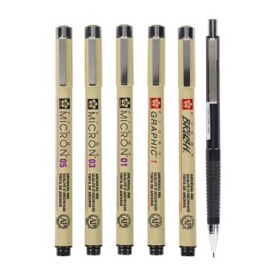 Набор капиллярных ручек Pigma Micron "Manga" 5 штук и карандаш, черные