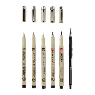 Набор капиллярных ручек Pigma Micron "Manga" 5 штук и карандаш, черные