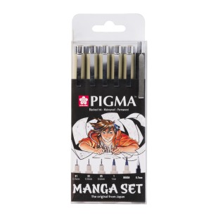 Набор капиллярных ручек Pigma Micron "Manga" 5 штук и карандаш, черные