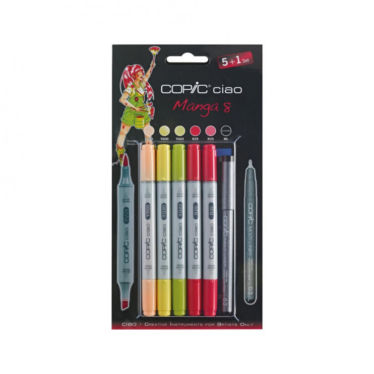 Набор Copic Ciao "Manga 8" 5 маркеров и мультилайнер 0.3мм