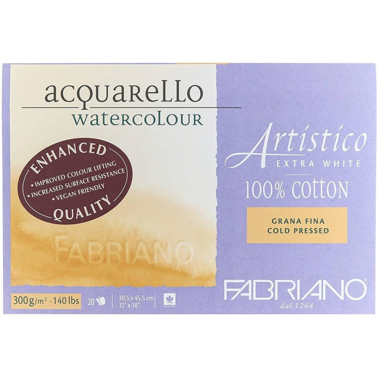 Склейка для акварели Fabriano "Artistico Extra White" 30,5x45,5см, 20л, 300гр/м² (сold pressed) (19313045)