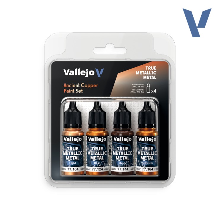 Набор из 4 красок Vallejo "True Metallic Metal" оттенки: Ancient Copper