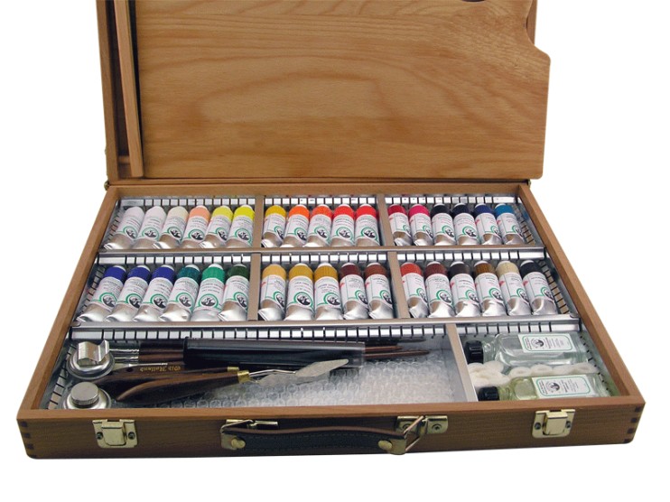 Набор масляных красок "Old Holland" 34 тубы по 40 мл и аксессуары в деревянном ящике