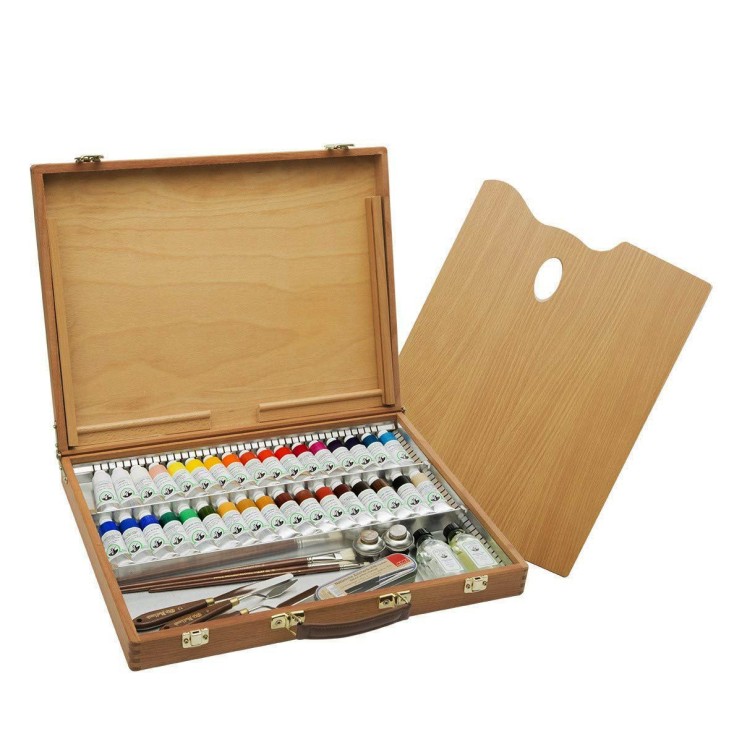 Набор масляных красок "Old Holland" 34 тубы по 40 мл и аксессуары в деревянном ящике
