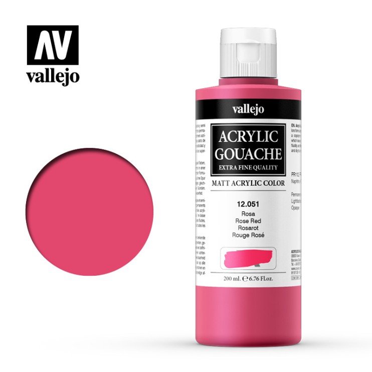 Гуашь-темпера Vallejo "Acrylic Gouache" 12.051 Красная роза, 200 мл