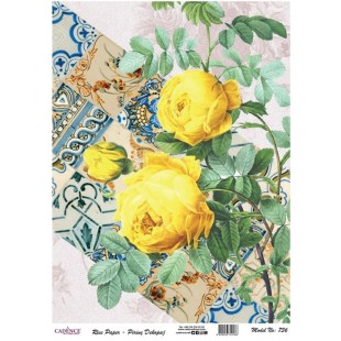 Рисовая карта для декупажа Cadence "Rice paper" 30х42см, RDP736 желтые розы на плитке