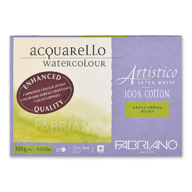 Склейка для акварели Fabriano "Artistico Extra White" 12,5x18см, 25л, 300гр/м² (Rough)