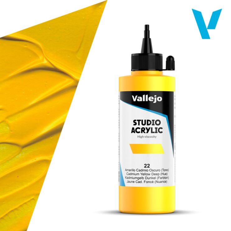 Акрил Vallejo "Studio" 22 Cadmium Yellow Deep (Кадмий желтый темный), 200мл